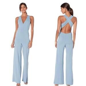 Socialite Cross-Back Criss Cross Open Back Romper Jumpsuit Pants Blue